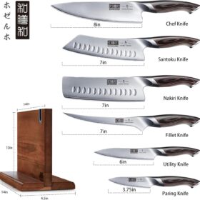 HOSHANHO 7-Piece High Carbon Stainless Steel Knife Set with Magnetic Acacia Block