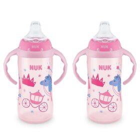 NUK Learner Sippy Cup – 10oz Spill-Proof Training Cups with Soft Spout & Handles (2 Pack) for Babies 8+ Months, BPA Free