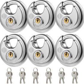 HOX Stainless Steel Disc Padlocks (6-Pack) - Keyed Alike, Waterproof & Corrosion Resistant, Heavy Duty Security for Storage, Gates & Fences (2-3/4" Body, 3/8" Shackle)
