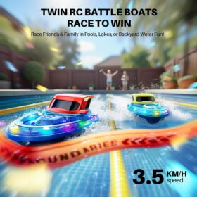 SYMA Q16 RC Boats for Kids and Adults - 2 Pack High-Speed Remote Control Boats with Water Spray & LED Lights - 40 Min Runtime, 2.4GHz Racing for Pool and Lake