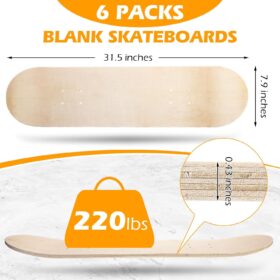 Honoson 12-Pack Blank Skateboard Decks 32 x 8 Inch – 7-Ply Maple Wood – DIY Canvas for Custom Art, Painting, & Wall Decor – Double Concave, Natural Wood Finish
