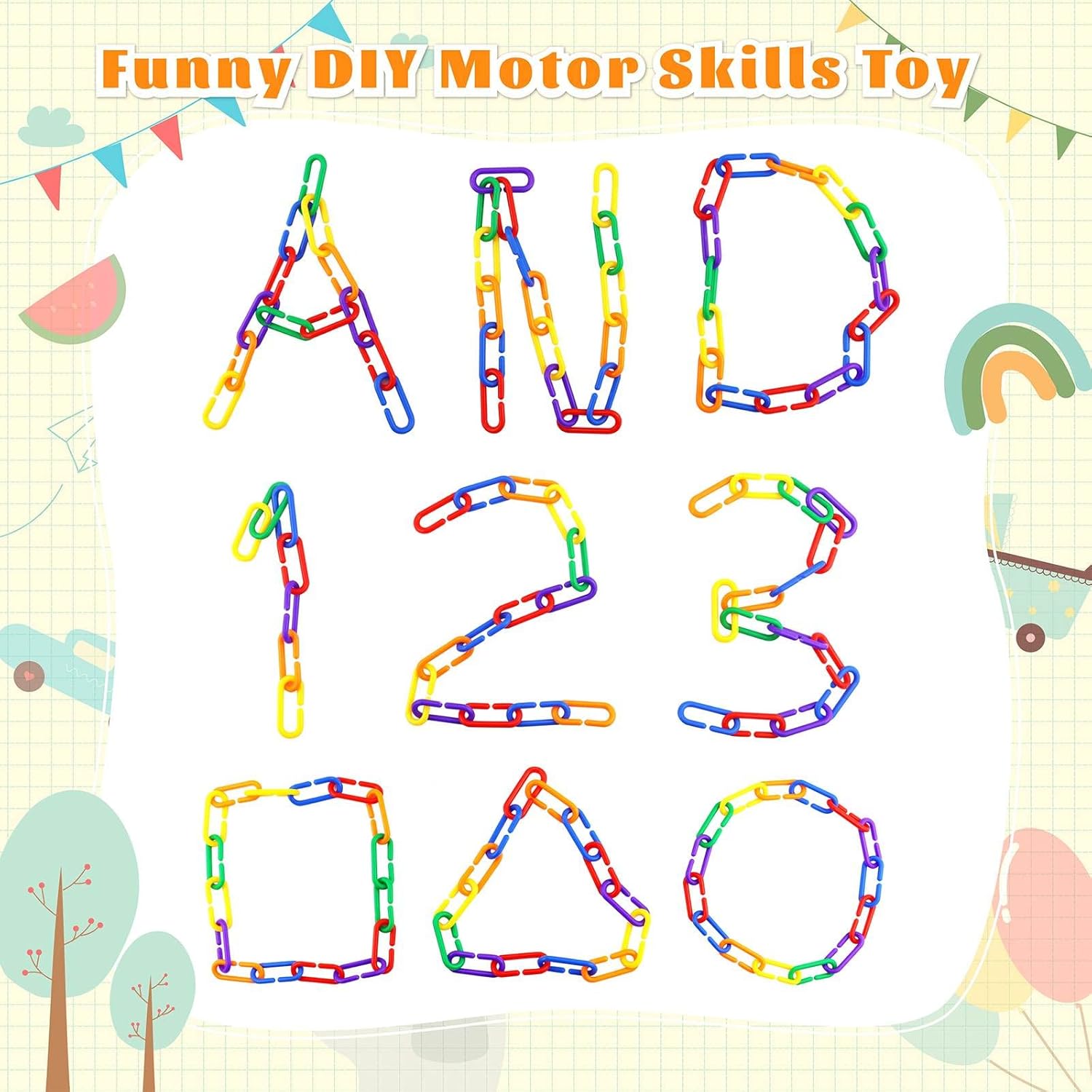 JIALEEY 100-Piece Colorful Plastic Chain Links - Montessori Math Manipulatives & DIY Bird Cage Connectors for Parrots, Sugar Gliders, & Small Pets