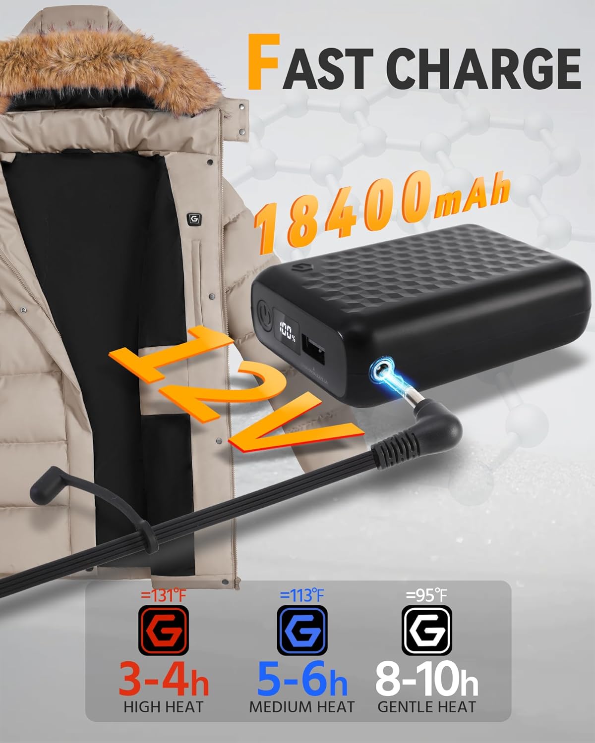 Genovega Women's Graphene Heated Jacket with 12V Fast Charge & 18400mAh Battery