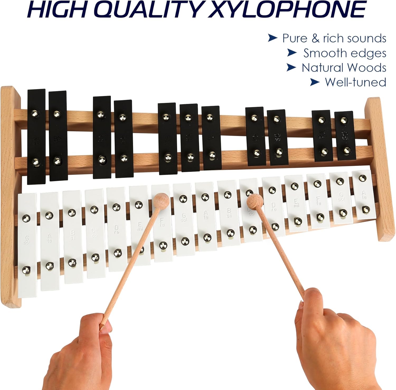 MINIARTIS 27-Note Glockenspiel Xylophone – Professional Percussion Instrument with 2 Octaves, Color-Coded Metal Keys, Wooden Beaters, and Portable Carrying Case for Kids, Students, & Adults