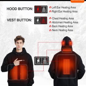 Unisex Heated Hoodie with 7.4V 12000mAh Battery Pack - Electric Warm Sweatshirt for Men & Women