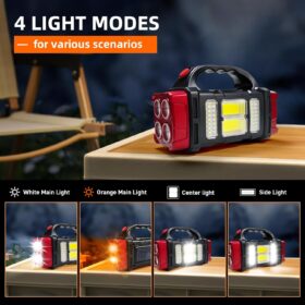 Solar Powered Flashlight with USB Power Bank – Portable LED Camping Light with 4 Modes & Emergency Charger for Outdoor Survival (Gold)