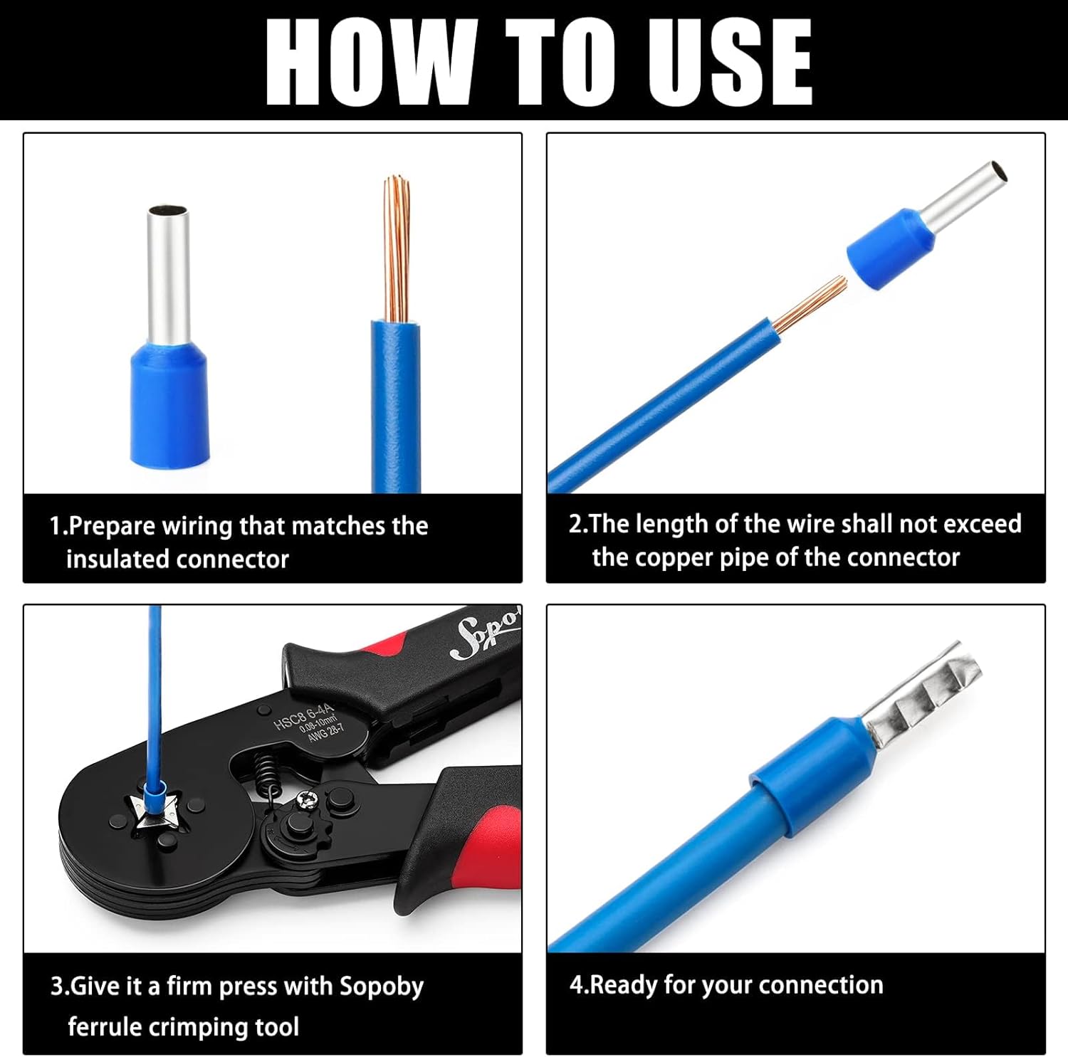 Sopoby 1800-Piece Ferrule Crimping Tool Kit – Self-Adjusting Ratchet Plier for AWG 28-7 Wire End Terminals
