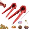 Heavy-Duty Aluminum Alloy Nutcracker Set with Non-Slip Handle & 4 Clips - Ergodic Pliers Tool for Walnuts, Pecans, Almonds & All Nuts (Red, 2-Pack)