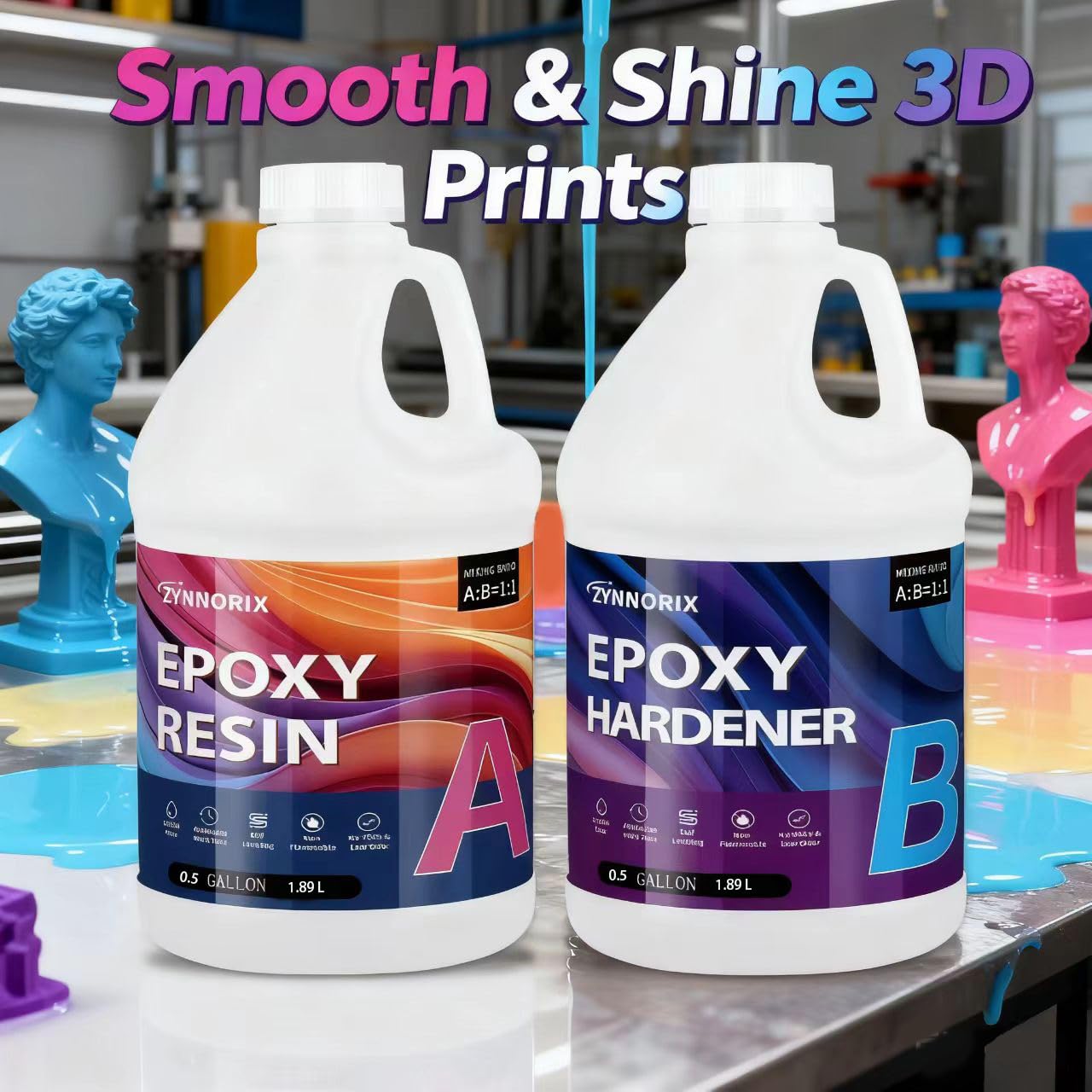 Zynnorix 1 Gallon Crystal Clear Epoxy Resin Kit – 1:1 Ratio, Self-Leveling & UV Resistant for River Tables, Woodworking, DIY Art & Casting