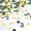 Sage Green Gold Wedding Confetti – 200pcs Botanical Leaf & Love Heart Table Scatter for Bridal Shower, Engagement & Boho Party Décor