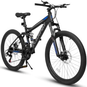 High-Performance Mountain Bike with Full Suspension – 21-Speed Shimano-Style Shifter, Carbon Steel Frame, and Mechanical Disc Brakes for Trail & Off-Road Adventures