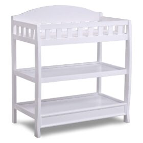 Delta Children Infant Changing Table with Waterproof Pad, Sturdy Wood Storage Station, White