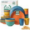 Homienly 40-Piece Wheat Straw Dinnerware Set – Unbreakable, Lightweight Service for 8 with Microwave & Dishwasher Safe Plates, Bowls, and Cups