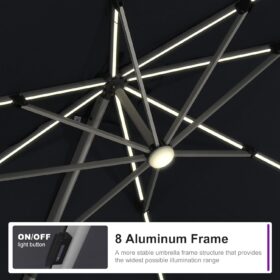 PURPLE LEAF 10-Foot Solar LED Square Cantilever Patio Umbrella with 360° Rotation – Grey Fade-Resistant Canopy with Crank Lift and Tilt