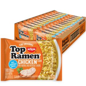 Nissin Top Ramen Chicken Flavor Noodle Soup, 3 Oz (Pack of 24) - Original Instant Ramen with No Added MSG