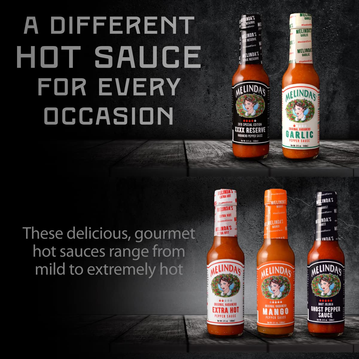Melinda's Hot Sauce Variety Pack - 5 Bottle Gourmet Gift Set featuring Ghost Pepper, Habanero & Mango Flavors