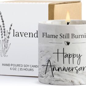 Happy Anniversary Lavender Scented Candle - Romantic Ceramic Jar Gift for Couples, Him & Her - Long Burning Home Décor