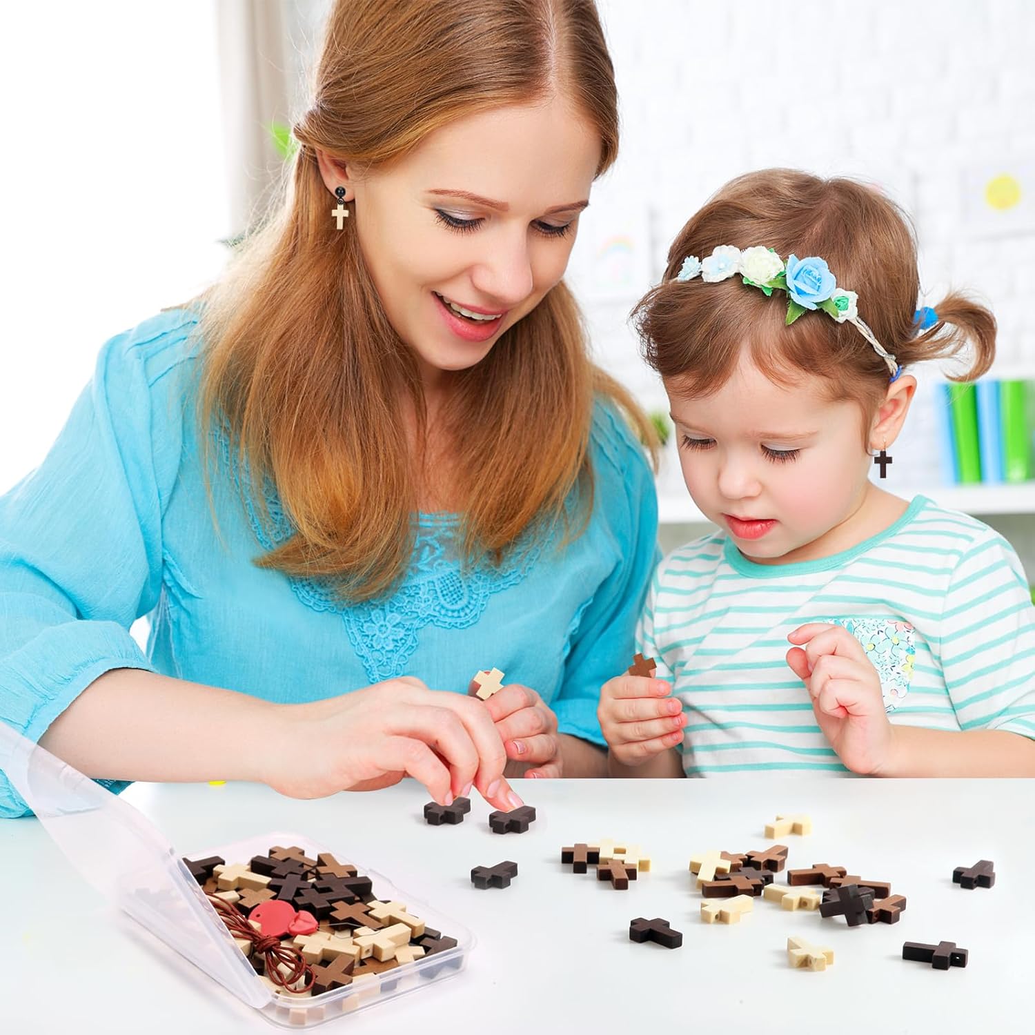 Small Wooden Crosses Bulk Pack – Natural Unfinished Mini Cross Charms for DIY Crafts, Easter Egg Fillers, VBS & Christian Gifts (3 Colors)