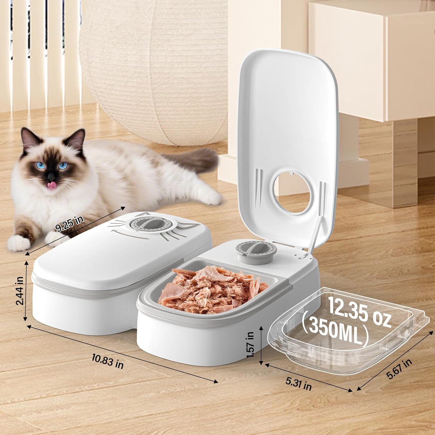 Automatic 2-Meal Wet & Dry Cat Feeder with 48H Timer & Ice Packs - Dishwasher Safe BPA-Free Pet Dispenser for Cats & Small Dogs