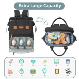 Large Diaper Bag Backpack with Changing Station, Portable Travel Tote & USB Port - Unisex Baby Nursery Bag for Boys & Girls, Black