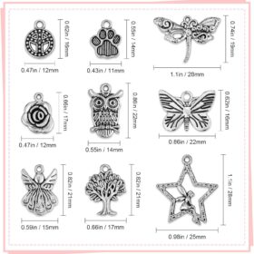 JIALEEY 200-Piece Tibetan Silver Charms Kit – Bulk Mixed Metal Pendants for DIY Necklace, Bracelet & Jewelry Making