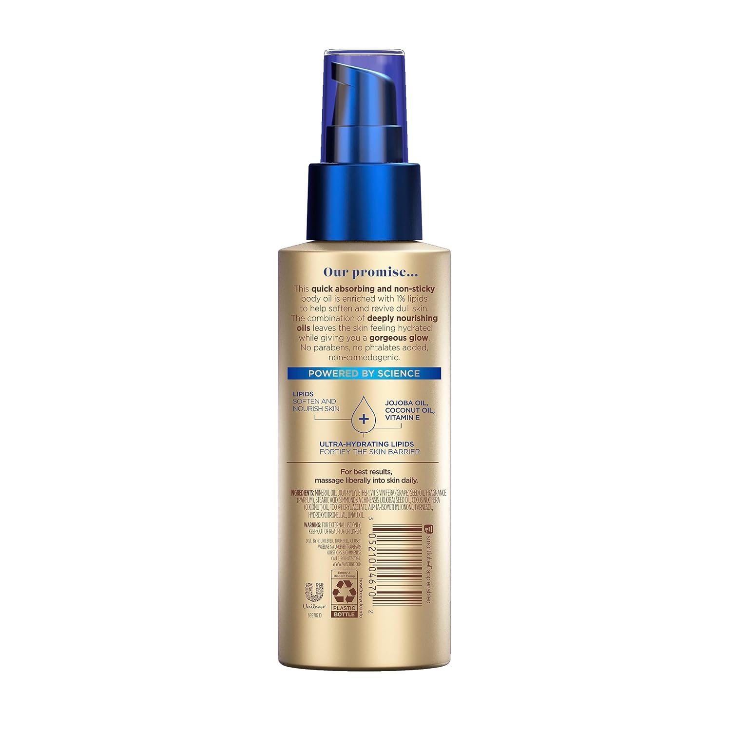 Vaseline Radiant X Replenishing Body Oil with 1% Lipids – Fast-Absorbing Glow Treatment for Dry Skin with Jojoba, Coconut Oil & Vitamin E (3.7 oz)