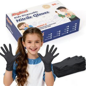 Kids Disposable Nitrile Gloves (50 PCS) – Small 5Mil Black Latex-Free & Powder-Free Safety Gloves for Cleaning, Cooking, Gardening & Crafts (Fits Ages 4-8)