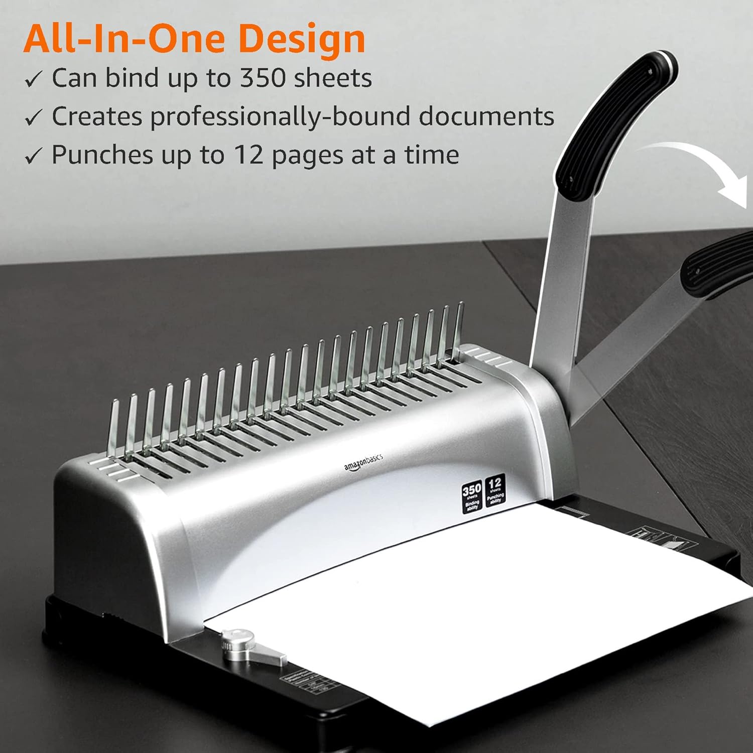 Amazon Basics Comb Binding Machine – 350 Sheet Capacity, Electric Punch for A4, Letter & A5
