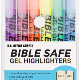 U.S. Office Supply Bible Safe Gel Highlighters, 6-Count Neon Set – No Bleed, Smudge-Resistant Fluorescent Pens for Art, Journaling & Study