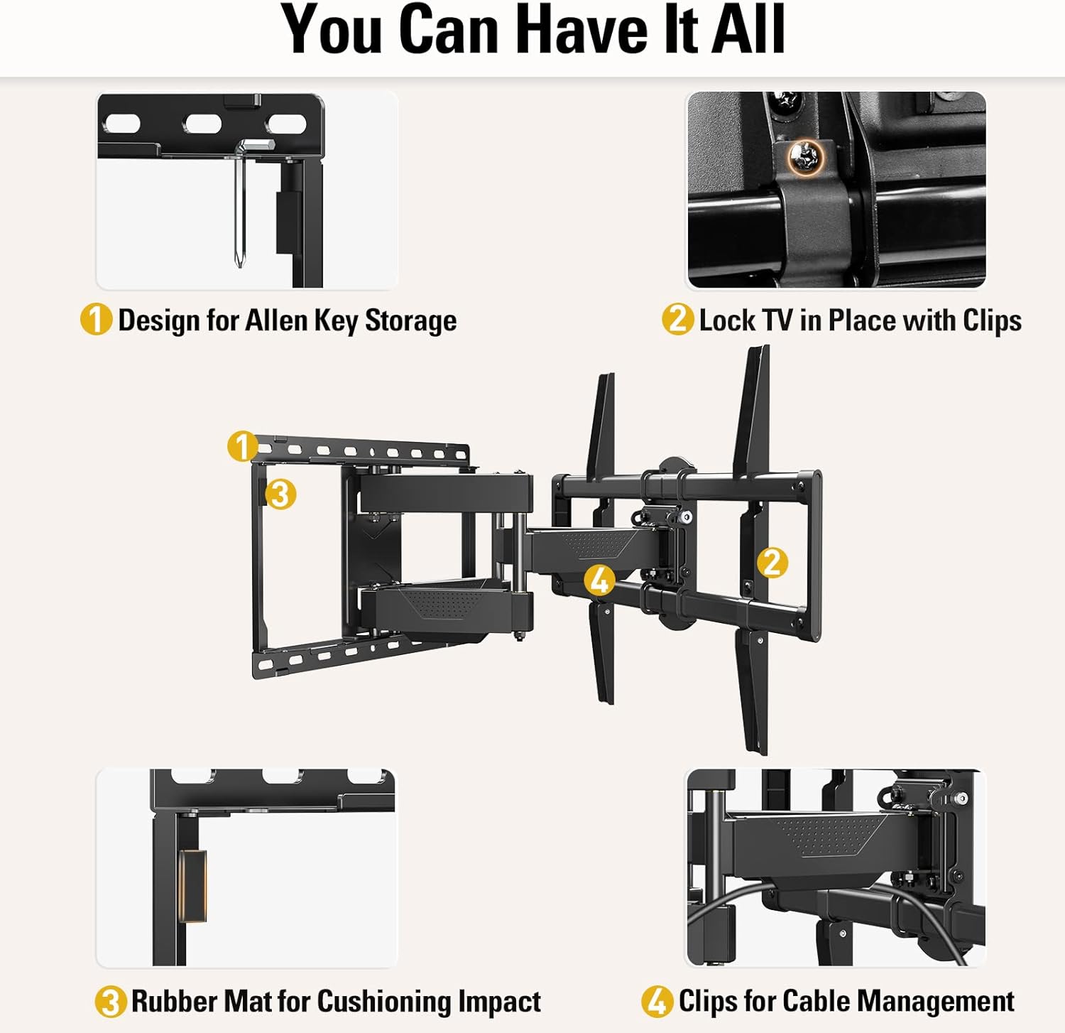 Mounting Dream MD2617 Full Motion TV Wall Mount - Articulating Dual Arm for 42-84 Inch TVs, Heavy Duty Steel Bracket, Swivel, Tilt & Rotate, Fits 16 inch Studs, Max VESA 600x400mm