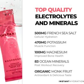 Raspberry Electrolytes Powder - Keto-Friendly Hydration Drink Mix - Zero Sugar, Gluten-Free, Non-GMO - Supports Muscle Recovery & Brain Health - 30 Stick Packets