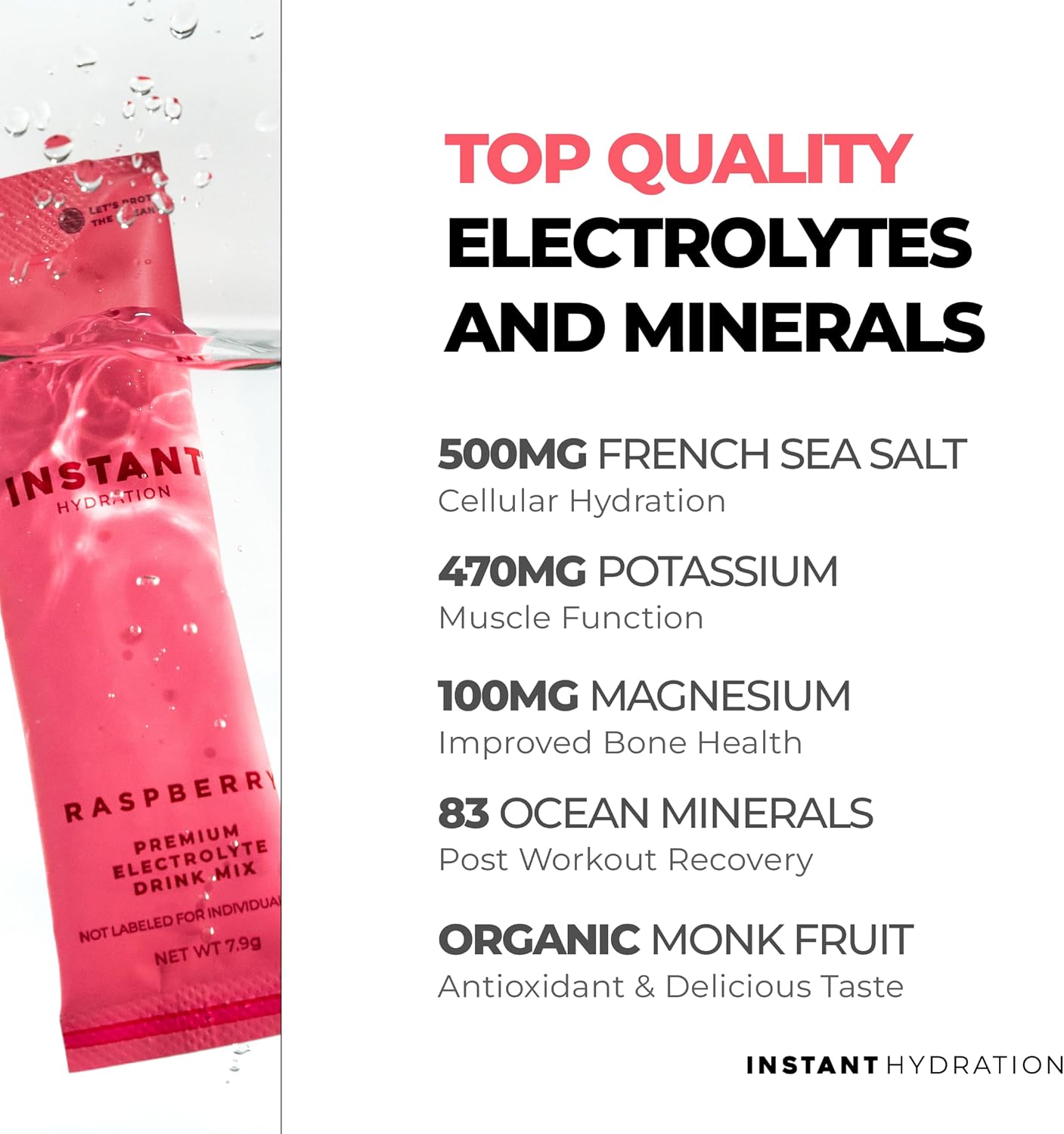 Raspberry Electrolytes Powder - Keto-Friendly Hydration Drink Mix - Zero Sugar, Gluten-Free, Non-GMO - Supports Muscle Recovery & Brain Health - 30 Stick Packets