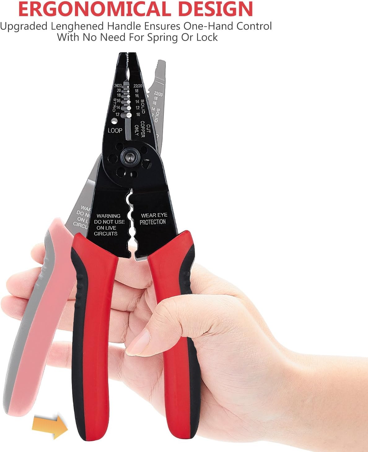 WGGE WG-015 Professional 8-Inch Self-Adjusting Wire Stripper, Crimping Tool, and Cable Cutter - High Carbon Alloy Steel with Ergonomic Non-Slip Grip