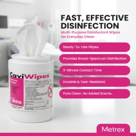 CaviWipes Surface Disinfectant Wipes - Hospital-Grade Cleaner & Decontaminant for Healthcare, Dental & Labs (160 Wipes/Canister, 12/Case)