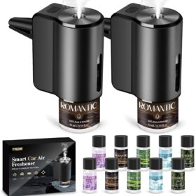 Smart Car Air Freshener Diffuser with Essential Oils – Auto On/Off Vent Clip, 3 Intensity Modes, Premium Aluminum Alloy, 2-Pack Set with 10 Scent Bottles