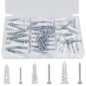 Vmuter 114Pcs Heavy Duty Self-Drilling Drywall Anchors Kit – 3 Sizes of Ribbed Plastic Wall Anchors & Screws for Hanging TVs, Shelves, and Mirrors