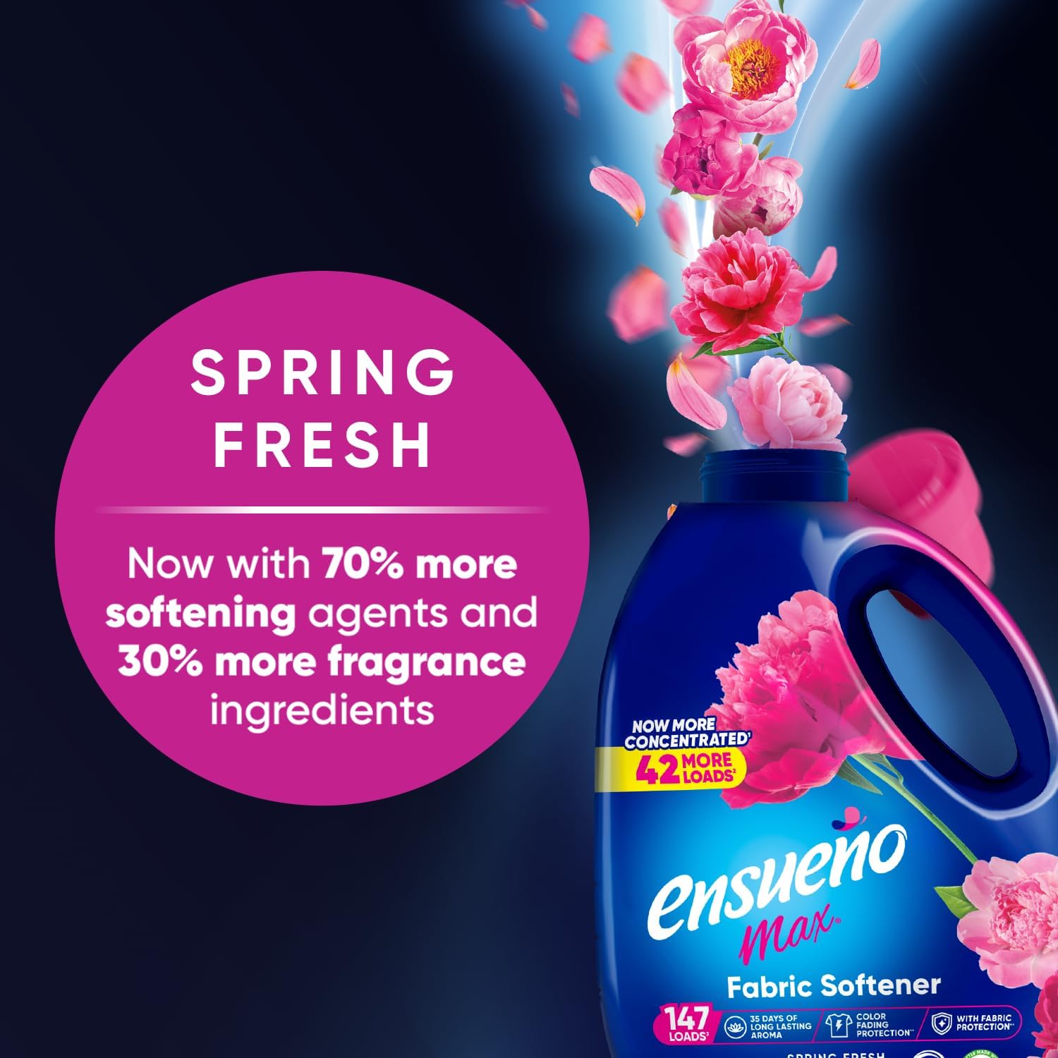 Ensueño Max Liquid Fabric Softener - 125 fl oz (147 Loads) - Ultra Spring Fresh Scent, Color Safe & Static Reducer