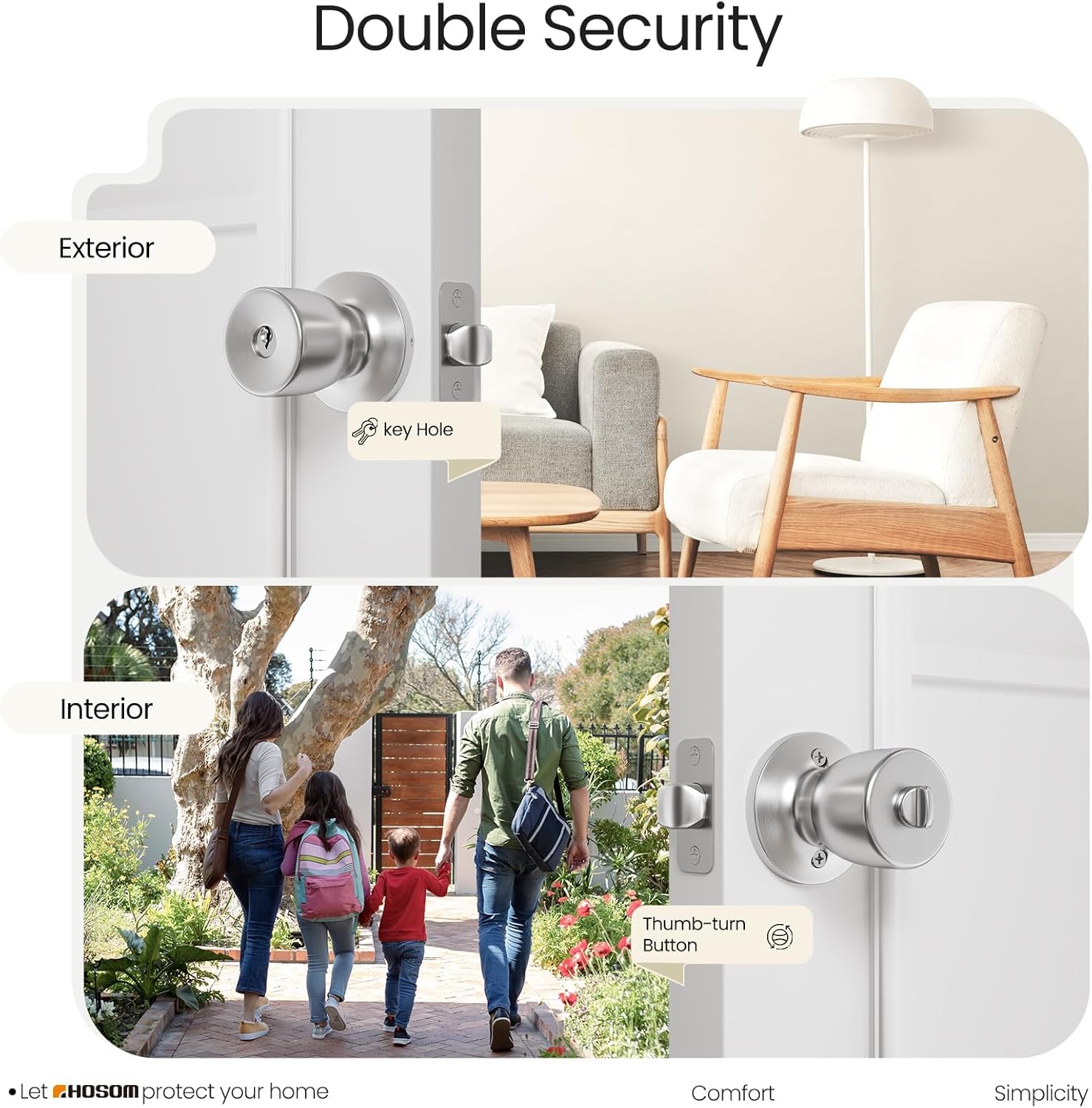 HOSOM Keyed Entry Door Knob with Single Cylinder Deadlock - Satin Nickel Heavy Duty Security Handle for Home, Office, and Exterior Doors