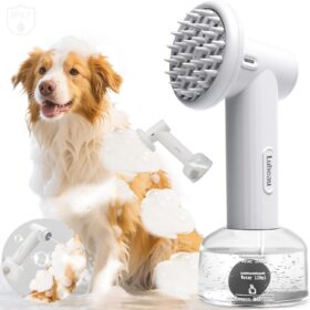 Lubeau Electric Dog Shampoo Dispenser & Foaming Sprayer with Massage Brush - Rechargeable IPX7 Waterproof Pet Bathing Tool for Grooming