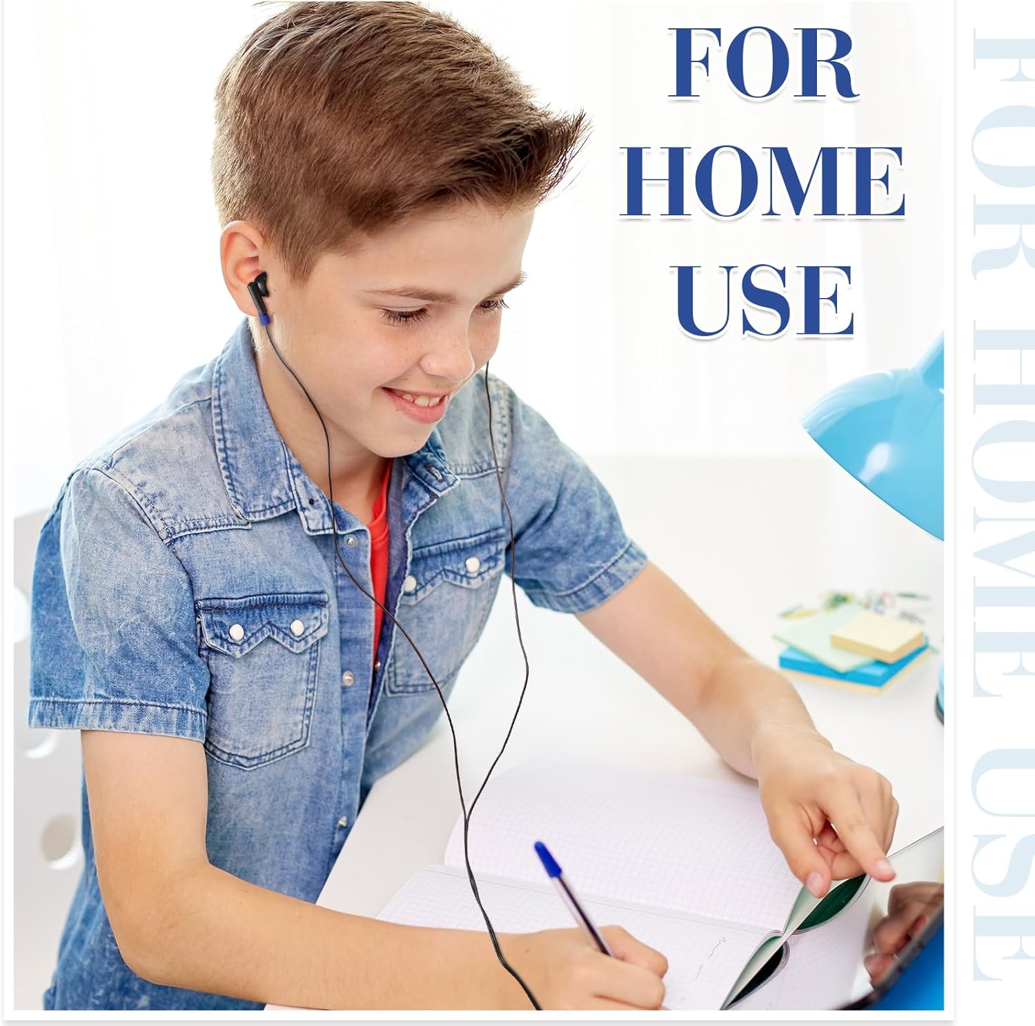 Kanayu 100-Pack Bulk Wired Earbuds – Individually Bagged 3.5mm Jack Headphones for Schools, Classrooms, Libraries & Travel (Dark Blue)