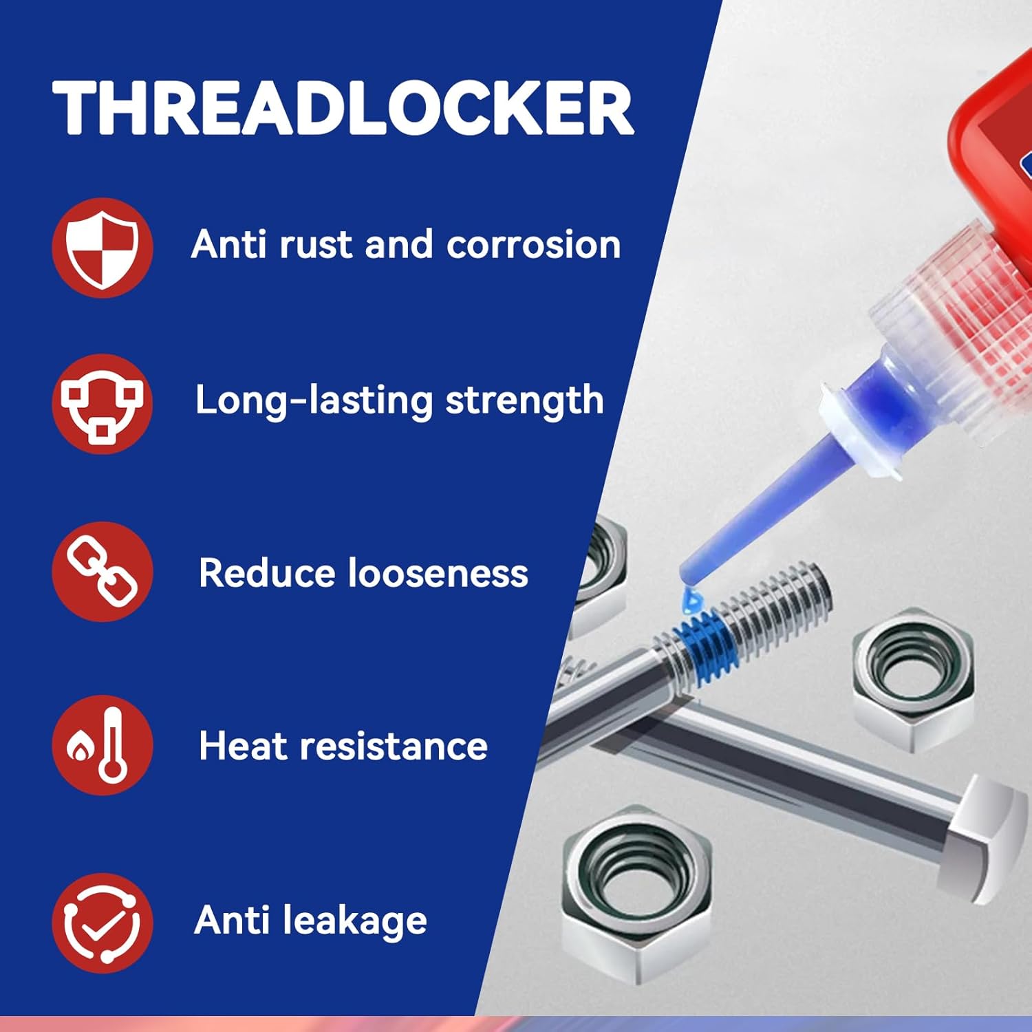 Thread Locker Set – Medium & High Strength Anaerobic Adhesive for Nuts, Bolts & Fasteners – Anti-Vibration, Rust & Corrosion Resistant Sealant for Automotive & Industrial Use (50ml x 2)