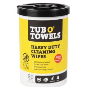 Tub O' Towels TW90 Heavy-Duty Multi-Surface Cleaning Wipes – 90 Count (10" x 12") – Moist Towels with Aloe & Vitamin E – Removes Grease, Tar, Ink, and Scuffs – Perfect for Auto, Home, and Shop