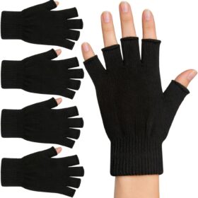 Unisex Thermal Half-Finger Gloves - 2 Pack Soft Knit Cycling, Running & Typing Mittens for Dexterity and Warmth