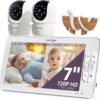 Comfyer 7-Inch Split Screen Baby Monitor with 2 Cameras - 1080P HD, 6000mAh Battery, No WiFi, Pan/Tilt, Night Vision, 2-Way Audio & Temperature Sensor