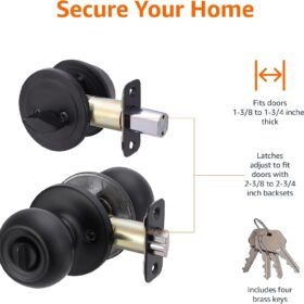 Amazon Basics Coastal Matte Black Exterior Door Handle & Single Cylinder Deadbolt - Keyed Alike Combo Pack