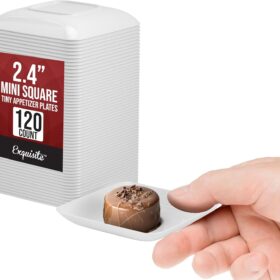 Premium 2.4 Inch Mini Dessert Plates – 120 Count White Disposable Appetizer & Cake Server Plates – BPA Free Small Plastic Party Dishes for Weddings, Catering & Tastings