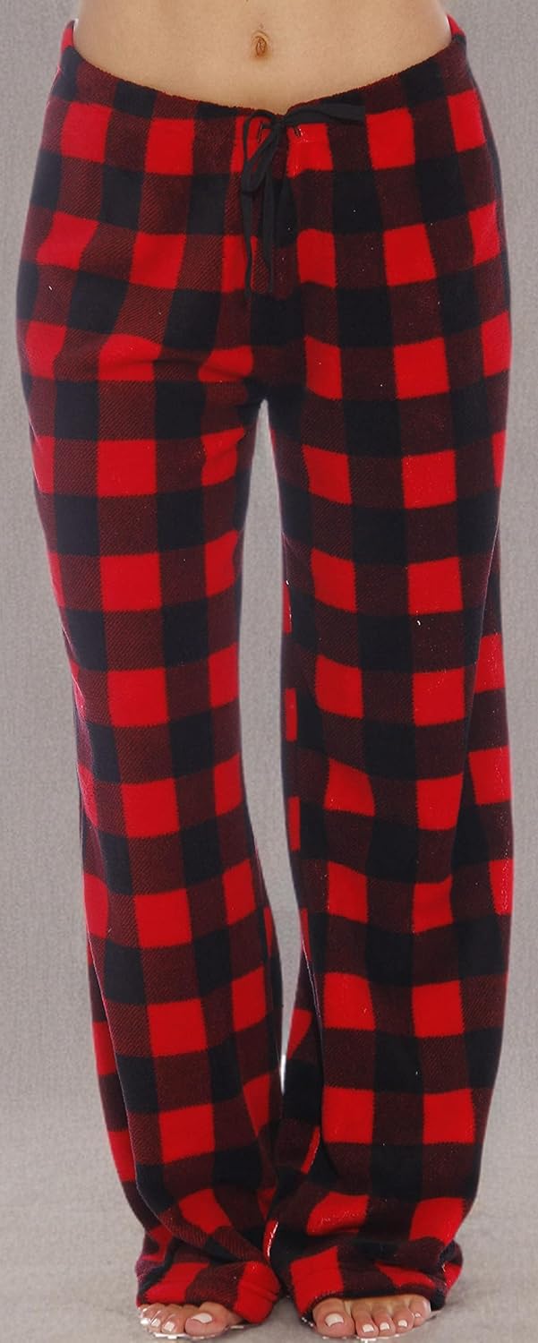 Just Love Women's Buffalo Plaid Plush Fleece Pajama Pants - Ultra-Soft Fuzzy Loungewear Bottoms with Drawstring