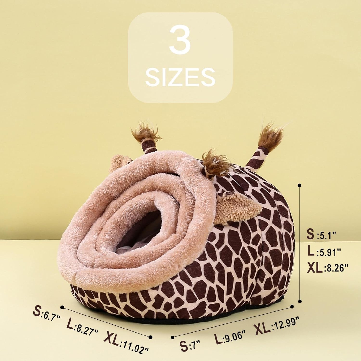 JanYoo Guinea Pig & Hedgehog Bed - Warm Plush Sleeping Bag Hideout with Removable Cushion - Cute Cage Accessories for Small Animals (Large, Giraffe)