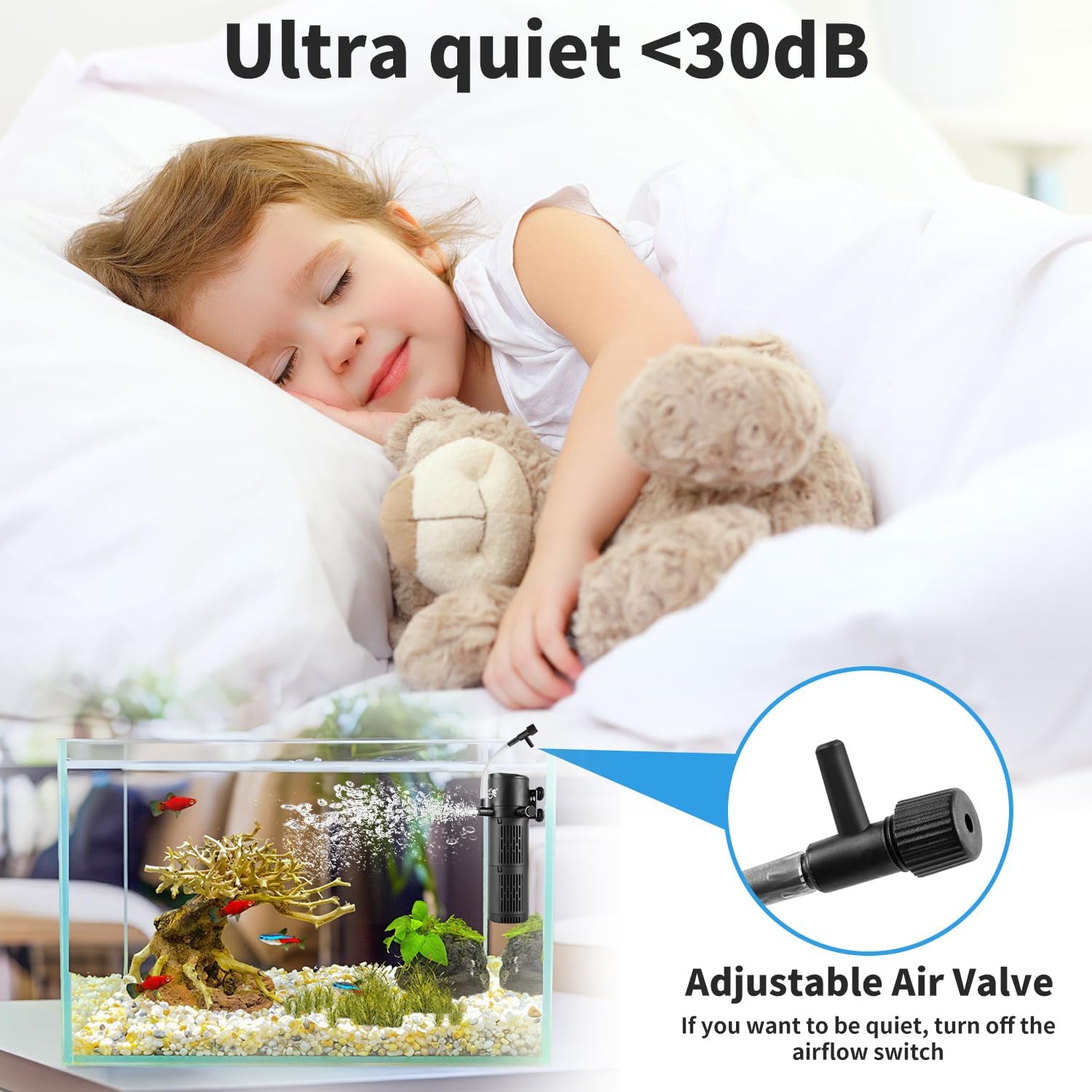 4-in-1 Submersible Aquarium Filter for 30-80 Gallon Tanks | 200 GPH Internal Power Filter with Wave Maker, Oxygenation & Dual-Layer Filtration for Freshwater, Saltwater & Turtle Tanks (Ultra-Quiet 12W)