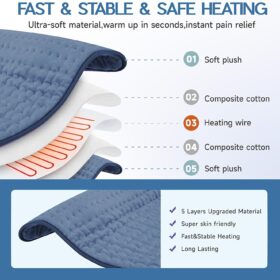 Vilicert Electric Heating Pad for Back Pain & Cramps - Fast Heating, 6 Temp Settings, Auto-Off, Ultra-Soft Machine Washable Heat Therapy for Neck, Shoulder, Menstrual Relief & Muscle Relaxation